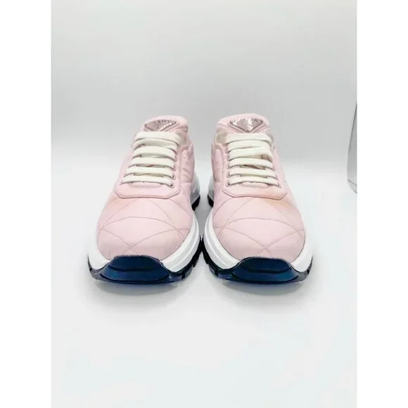 Prada Re-Nylon Piuma Metal Triangle Logo Quilted 45mm Sneakers 40 Alabastro - Picture 3 of 11